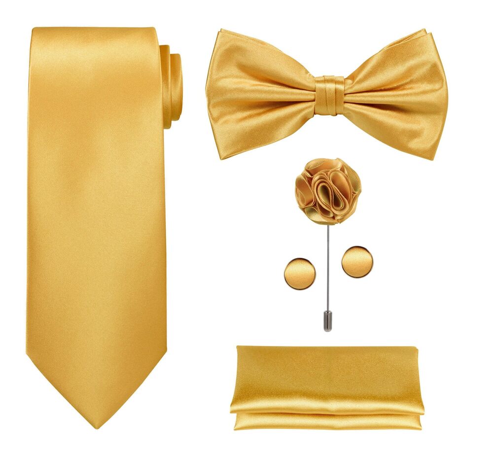 9459 TIE G 5pcs Tie Set in Gift Box : Solid Color Necktie Satin Bow Tie